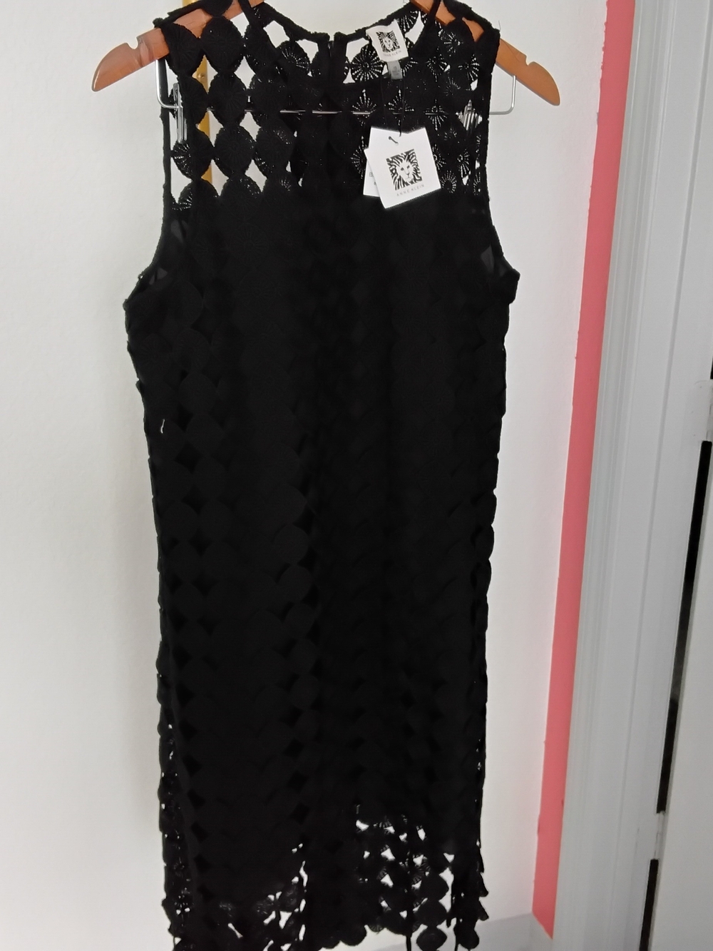Anne Klein Black Sleeveless Crochet Midi Dress